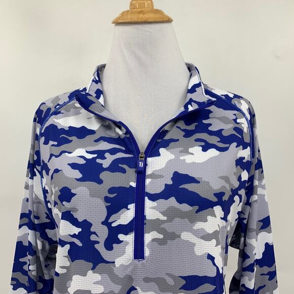 Taylor Jordan Top Womens XL Extra Large Blue Grey Camo Long Sleeve Mock Golf - Picture 3 of 13
